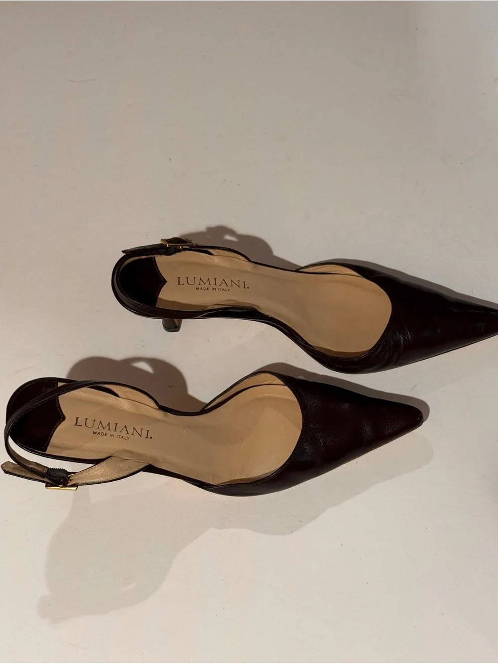 Lumiani Women's Pointed Slingback Pumps Dark Brown Leather Size 6 Italian Made
